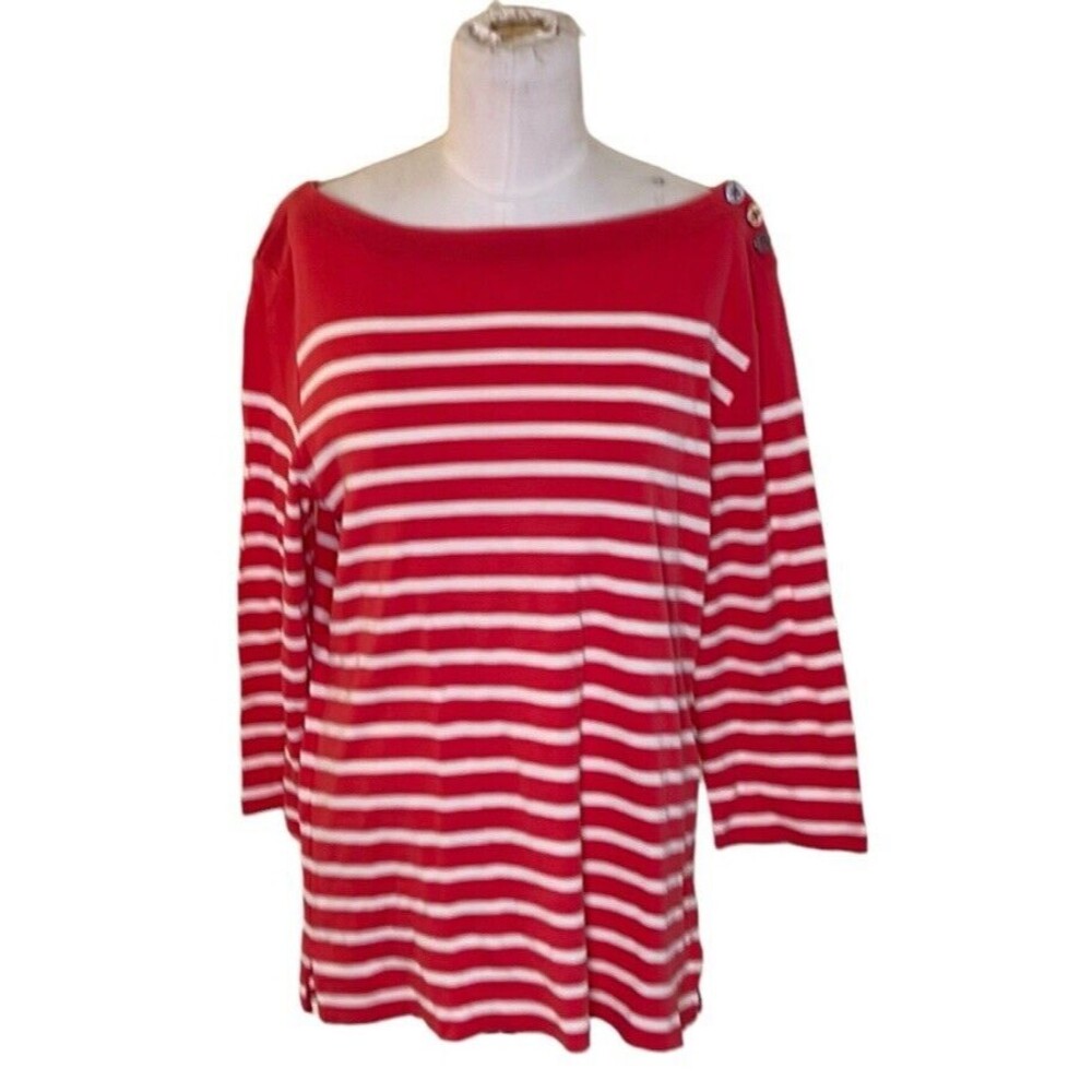 Lauren Ralph Lauren W's Pink XL 3/4 Sleeve Striped Shoulder Button Shirt *FLAWED